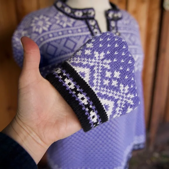 Vintage L.L. Bean 100% Cotton Purple Knitted Fair Isle Nordic Sweater Woman's M - Picture 7 of 15